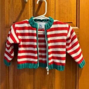 Hartstrings Red and Green Striped Kids Sweater